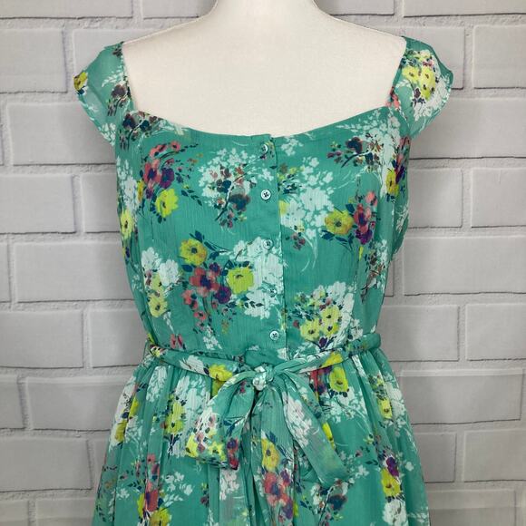 Lauren Conrad Paola Posey Green Floral Chiffon Spring/Summer Dress Size 14 - Picture 8 of 12